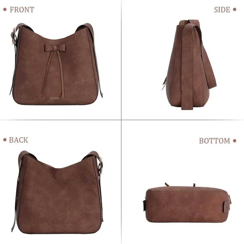 Women's Faux Leather Tote Bag With Bowknot Decoration Large Casual Handbag